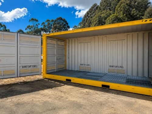20ft Premium Open Mesh Floor Bunded Store – Hazardous Goods Storage Container